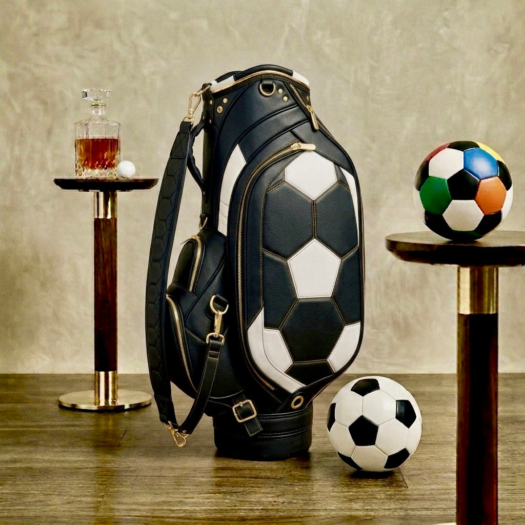 Midnight Pentagon tour cart bag in black and ivory leather