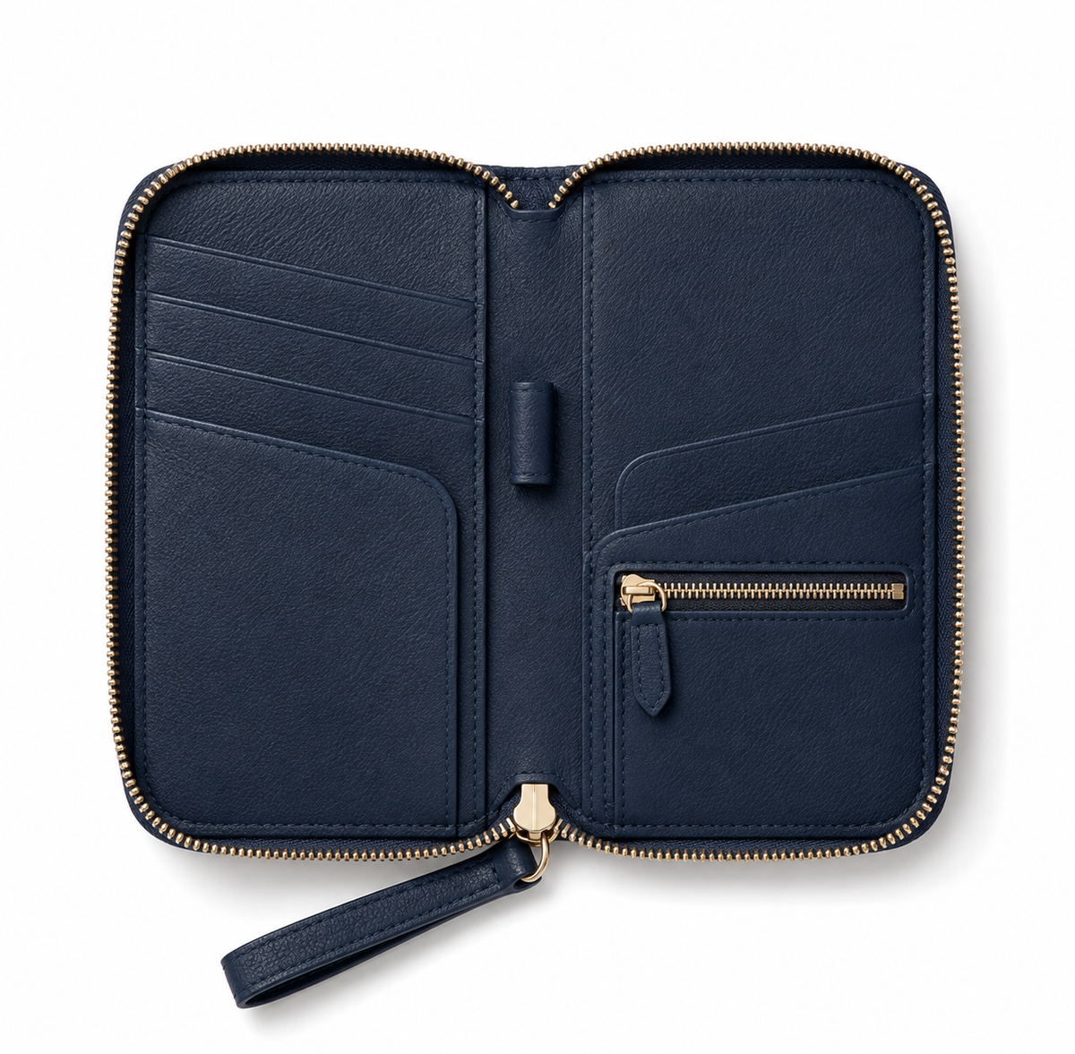 ORKAI Passport Case Estate Blue interior with card slots and zip pocket