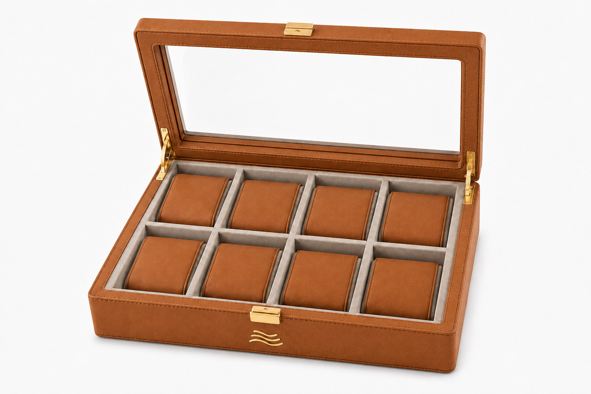 ORKAI Collector Case Classic Camel interior with eight removable cushions