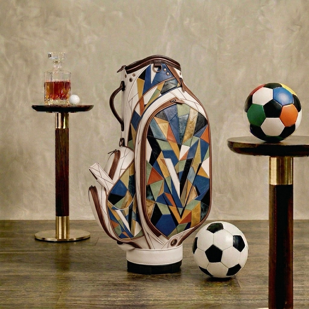 Mosaic stand bag with hand-cut leather shards